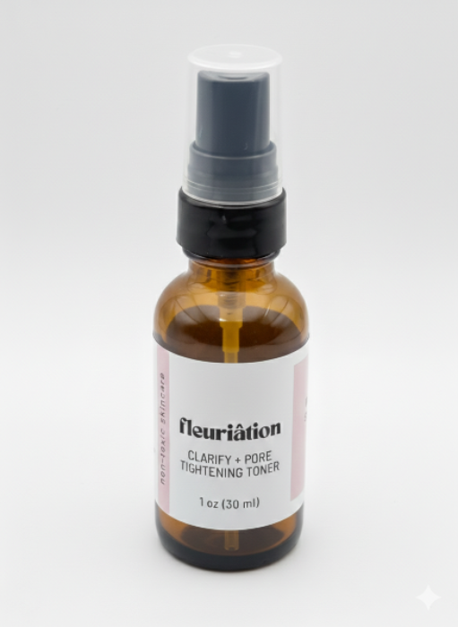 Clarify + Pore Tightening Toner by Fleuriation with alcohol-free witch hazel and botanical hydrosols