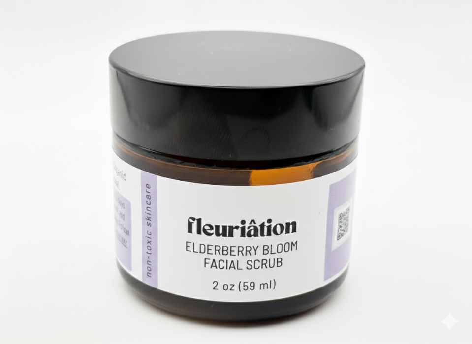 Elderberry Bloom Facial Scrub by Fleuriation with coconut sugar and elderberry powder